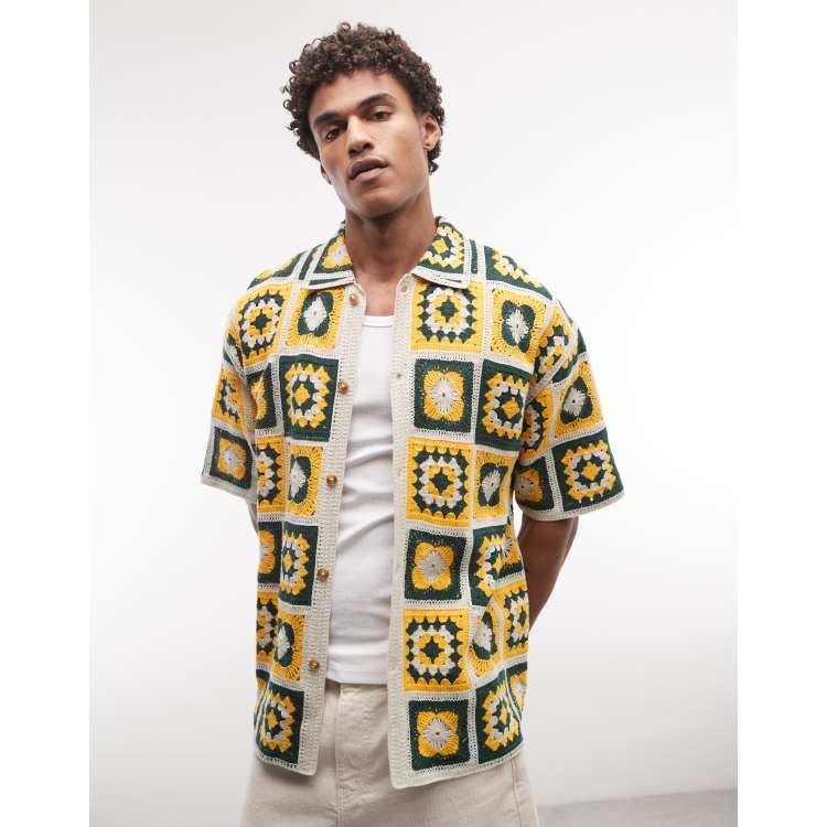 【MLVINCE】CROCHET S/S SHIRTS BLKVIS crochet square shirt in green mutli | ASOS