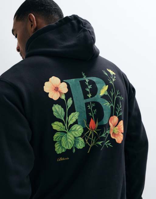 BLKVIS floral logo letter back print hoodie in black, 5 of 5