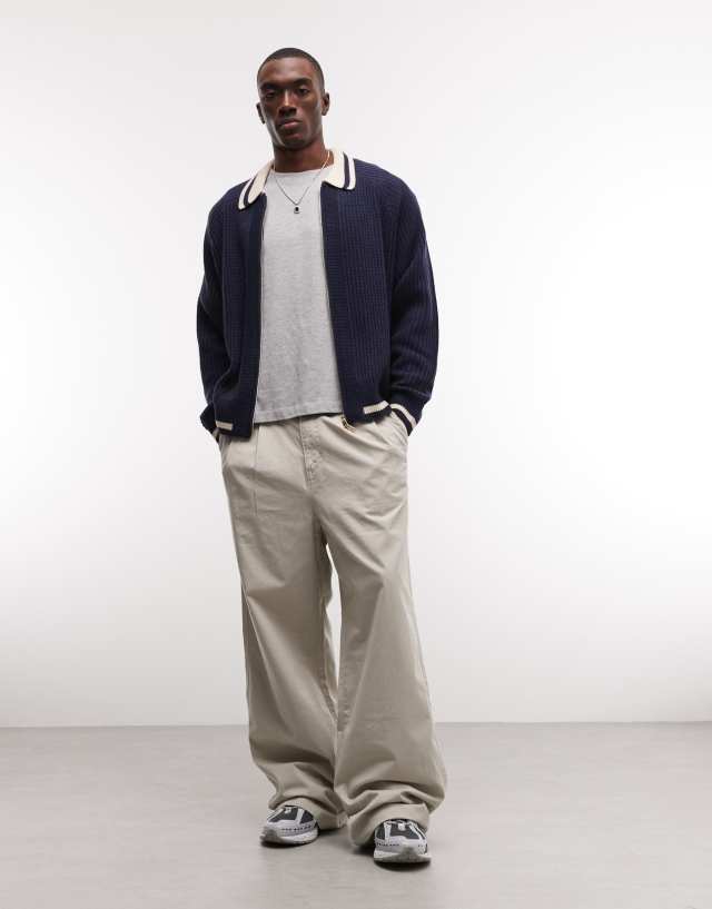BLKVIS full zip cardigan with collar in navy | ASOS