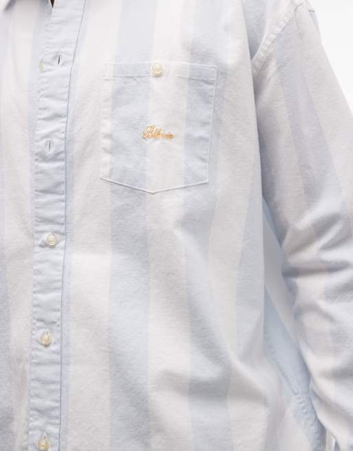 BLKVIS - Gestreept overhemd van zware stof met geschreven logo in blauw, 3 van 5