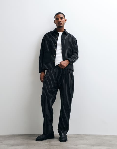 BLKVIS gestreepte geplooide wijde pantalon co-ord in zwart - view 1