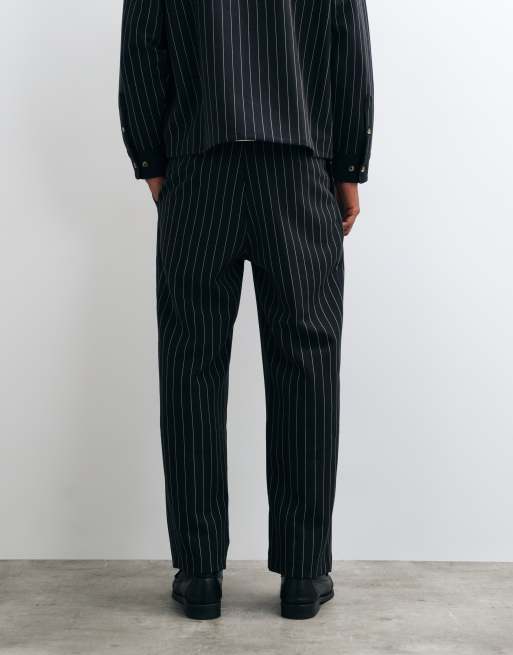 BLKVIS gestreepte geplooide wijde pantalon co-ord in zwart, 5 van 5