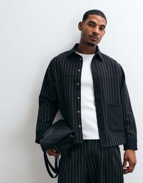 BLKVIS gestreepte overshirt-co-ord met knoopsluiting in zwart - view 1