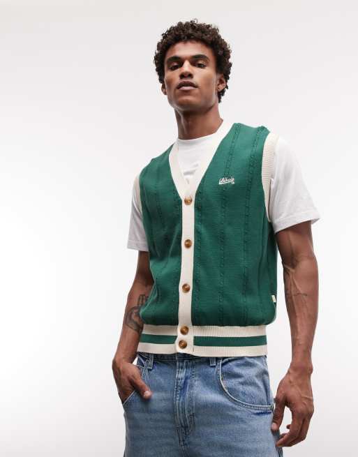 BLKVIS - Gilet in maglia a trecce verde bicolore
