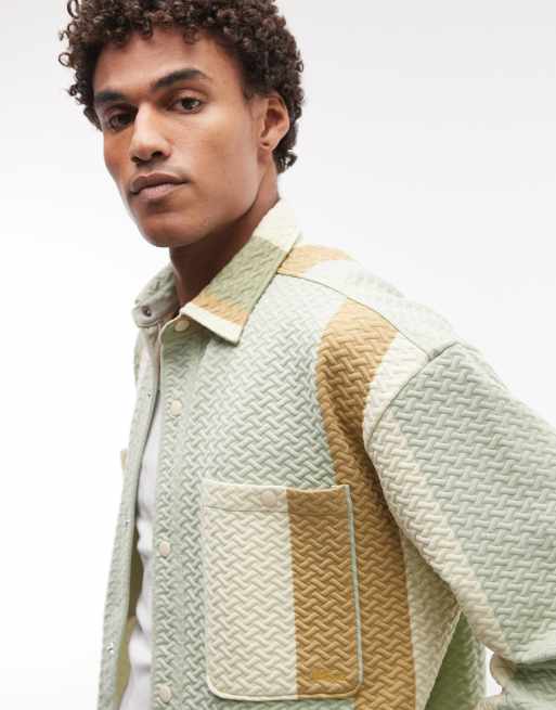 BLKVIS – Grön, quiltad overshirt med flerfärgade ränder, del av set, 3 av 5