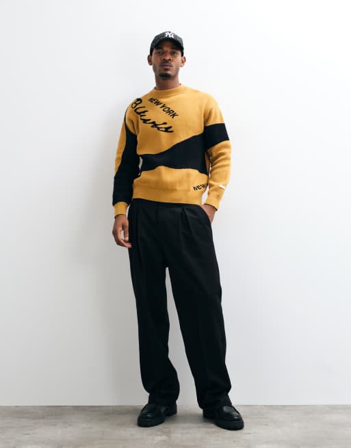 BLKVIS jaquard graphic crewneck jumper in black and yellow, 2 of 5