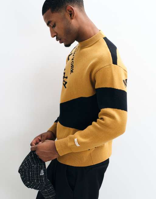 BLKVIS jaquard graphic crewneck jumper in black and yellow, 3 of 5