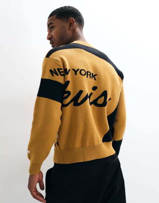 BLKVIS jaquard graphic crewneck jumper in black and yellow, 5 of 5