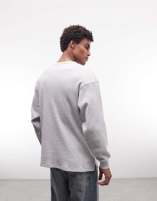 BLKVIS – Langärmliges Shirt in Grau mit Waffelstruktur und Logo-Schriftzug, 4 von 5