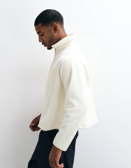 BLKVIS logo fleece zip through overshirt in cream, 3 of 5