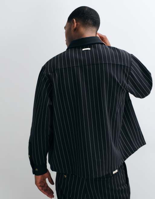 BLKVIS overshirt coordinata a righe con bottoni nera, 4 di 5