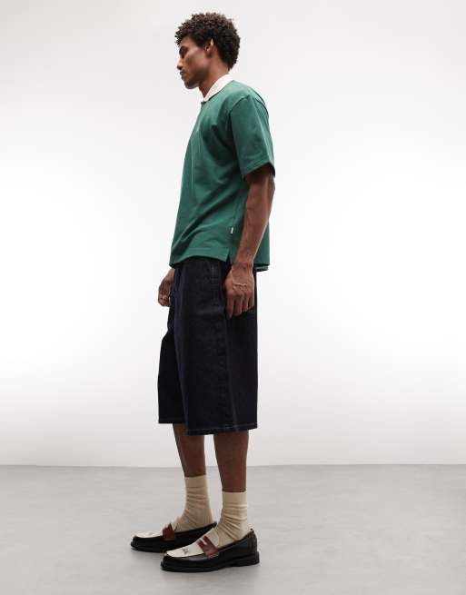 BLKVIS - Pantalones cortos vaqueros azul añil con detalle de texto, 2 de 5