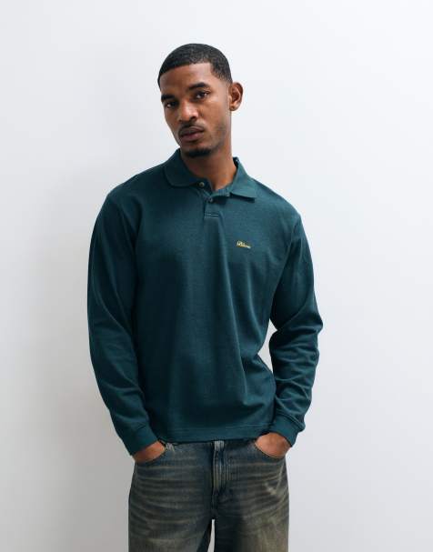 BLKVIS piquee logo wolmix poloshirt met lange mouwen in groen - view 1