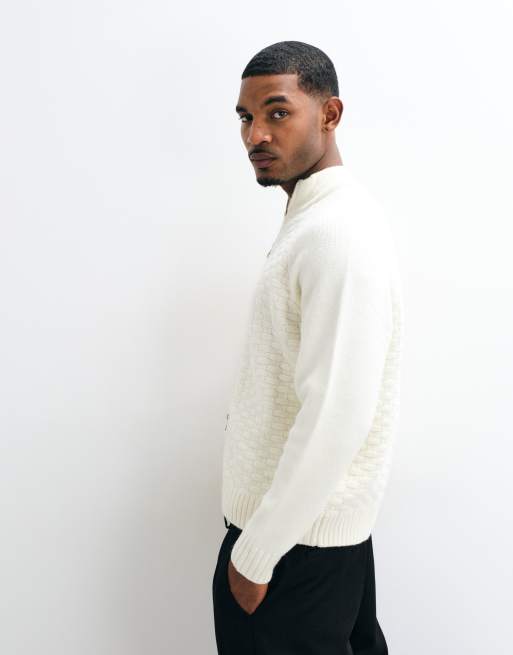 BLKVIS pull en maille structuré zippé devant couleur crème, 5 de 5