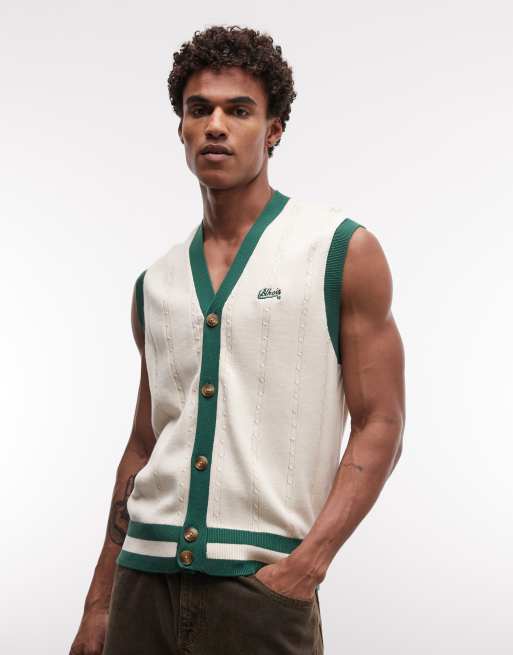 BLKVIS - Pull sans manches en maille torsadée bicolore - Crème et vert