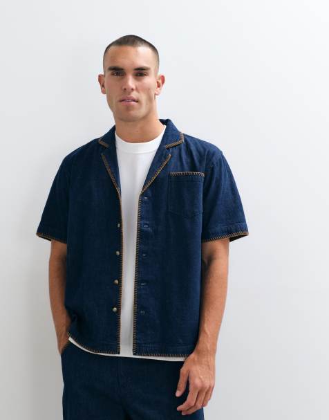 BLKVIS script denim mønstret kortærmet skjorte i blå som del af sæt - view 1