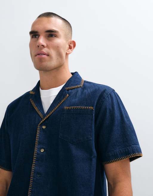 BLKVIS script denim patterned short sleeve shirt co-ord in blue, 4 of 5