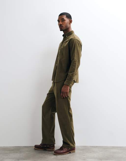 BLKVIS script logo relaxed fit corduroy trousers co-ord in olive green, 2 of 5