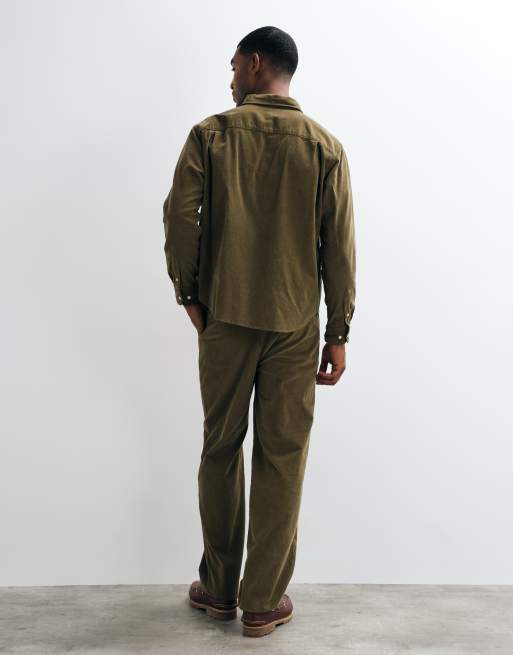 BLKVIS script logo relaxed fit corduroy trousers co-ord in olive green, 3 of 5