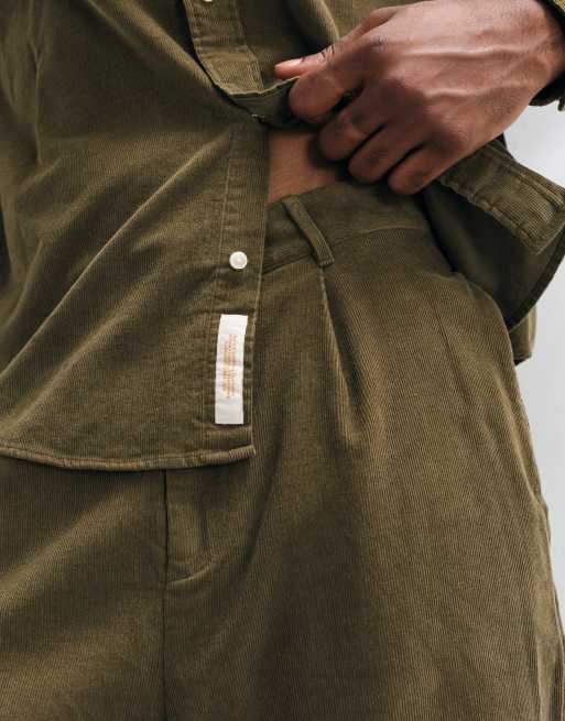 BLKVIS script logo relaxed fit corduroy trousers co-ord in olive green, 4 of 5