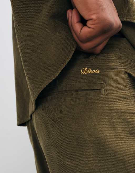 BLKVIS script logo relaxed fit corduroy trousers co-ord in olive green, 5 of 5