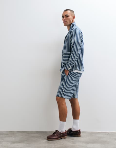 BLKVIS source striped denim shorts co-ord in blue multi - view 1