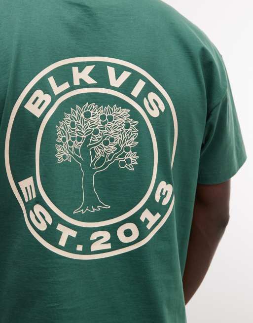 BLKVIS – Source – Zielony T-shirt z grafiką z logo na plecach, 5 z 5