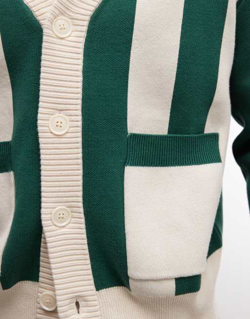 BLKVIS stripe button up cardigan with back graphic in green, 5 of 5