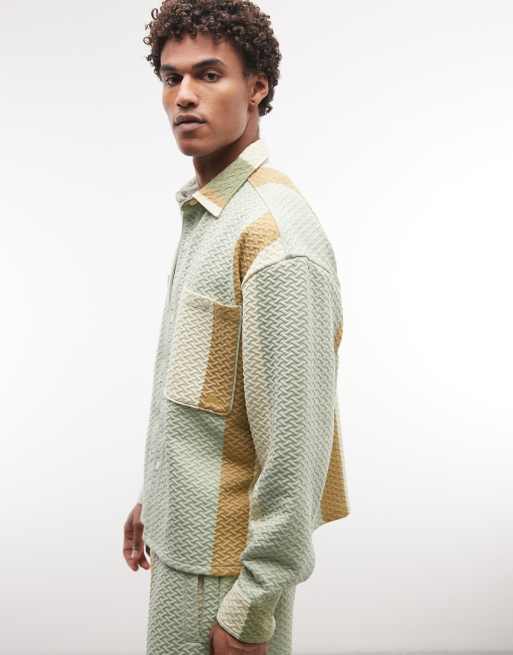 BLKVIS striped quilted overshirt co-ord in green multi, 4 of 5