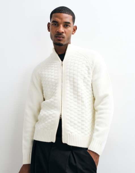 BLKVIS strukturierter Strickpullover mit durchgehendem Reißverschluss in Cremeweiß - view 1