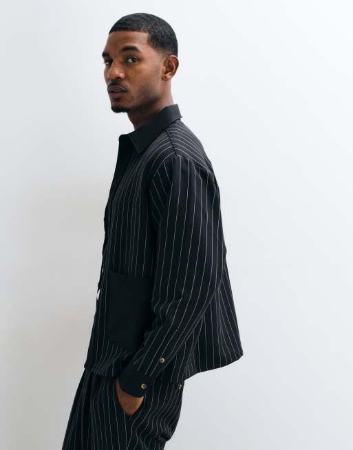 BLKVIS surchemise coordonnée à rayures boutonnée noire, 5 de 5