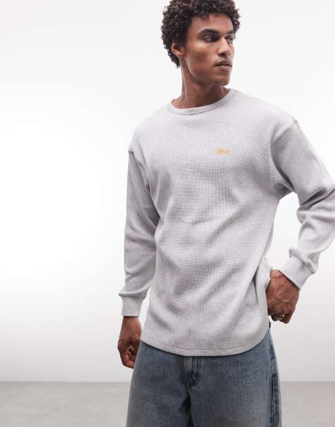 BLKVIS - T-shirt van wafelstof met lange mouwen en logo in grijs - view 1