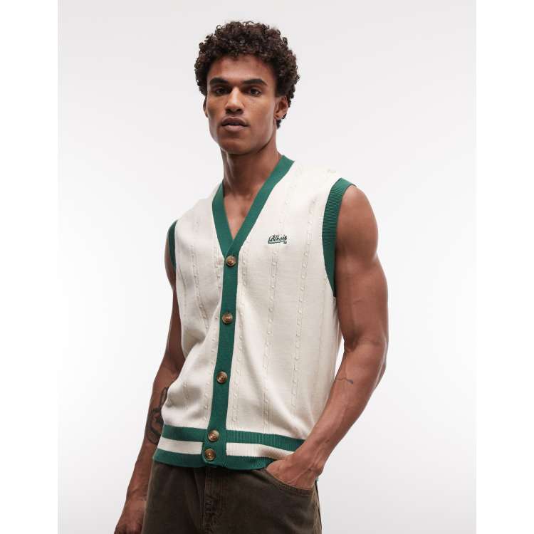 BLKVIS two tone cable knit sweater vest in cream/green | ASOS