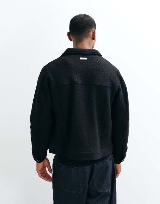 BLKVIS veste boutonnée en mélange de laine avec logo script noire, 5 de 5