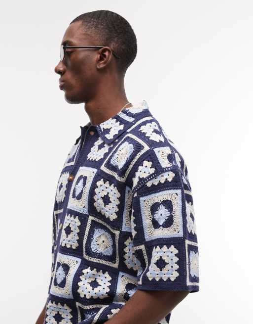 BLKVIS virkad skjorta med fyrkantigt mönster i blå multicolor, 2 av 5