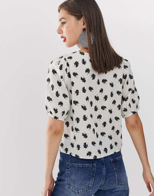 Blomstret bluse med pufærmer og knapper fra Vero Moda, 2 af 4