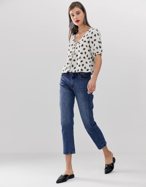 Blomstret bluse med pufærmer og knapper fra Vero Moda, 4 af 4