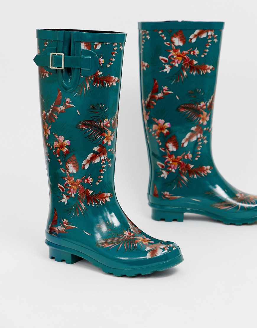 Blomstret Grace gummistøvler fra ASOS DESIGN-Grøn