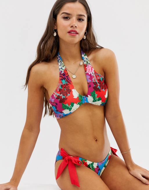 Lost Ink - Bikinisæt med halterneck og lyst blomsterprint, 2 af 3
