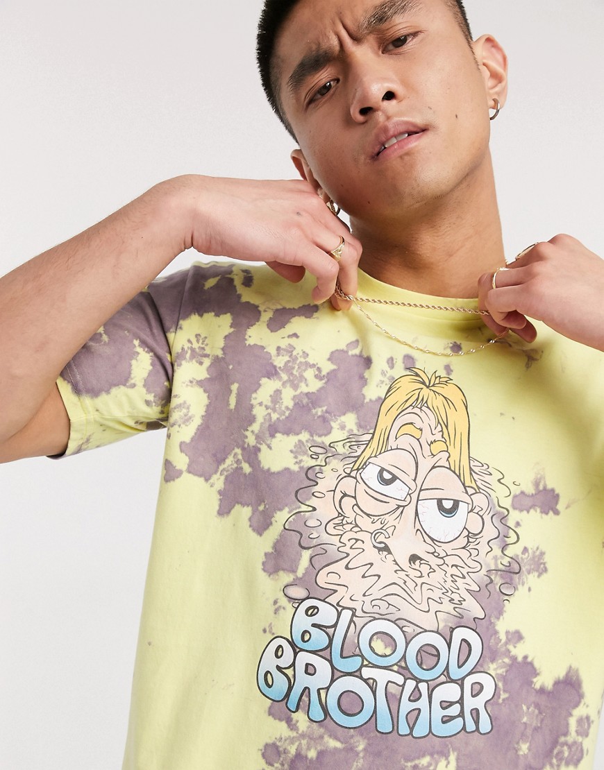 Blood Brother – Citrongul/lila blekt t-shirt med tryck