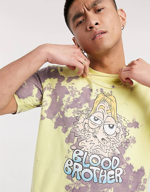 T-Shirts & Vests Blood Brother printed bleached t-shirt in lemon/violet 