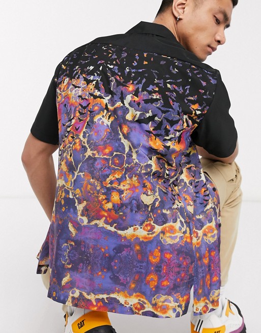 Blood Brother revere collar pocket shirt in all-over print