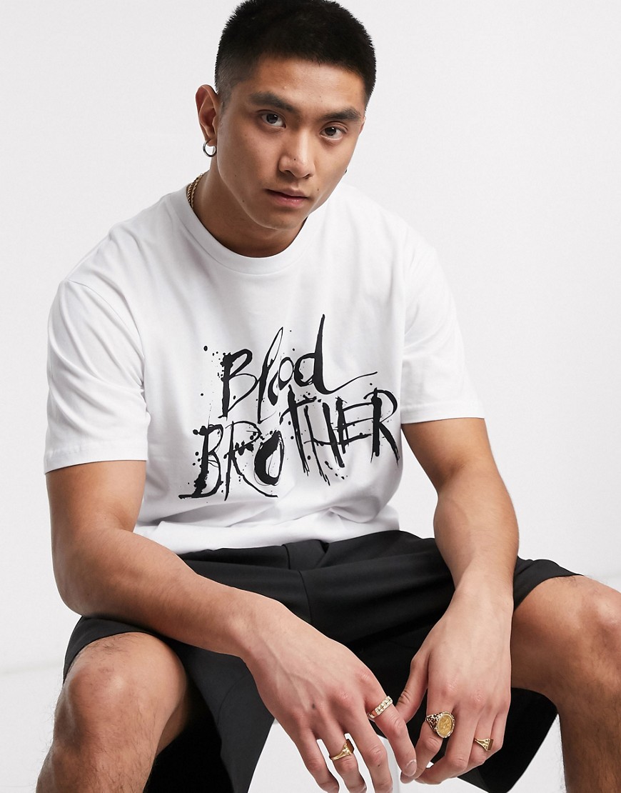 Blood Brother - T-shirt met print en logo in wit
