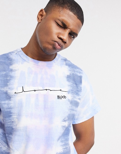 Blood Brother tie dye logo t-shirt in grey/white