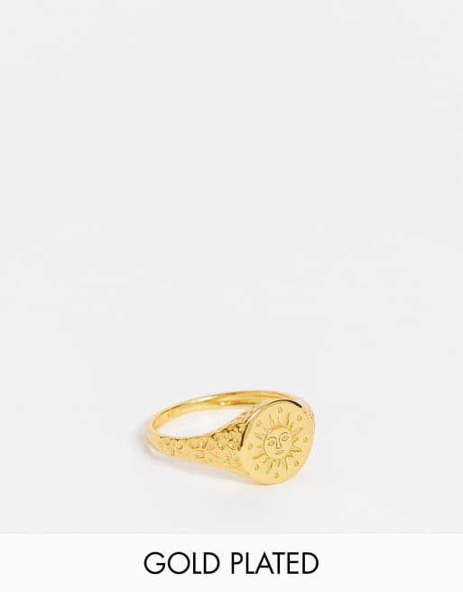 Bloom & Bay - Anello a sigillo placcato oro con dettaglio a forma di sole 