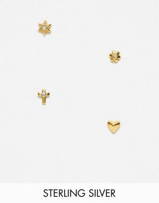 Bloom & Bay gold plated 4 pack of stud earrings