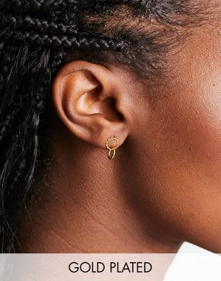 Bloom & Bay gold plated rope effect stud earring with connected plain hoop