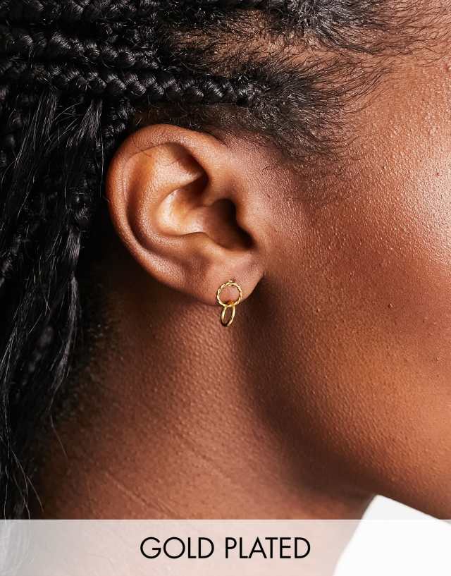 Bloom & Bay gold plated rope effect stud earring with connected plain hoop