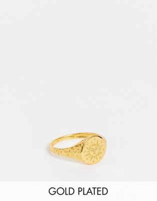 Bloom & Bay gold plated signet ring with sun detail