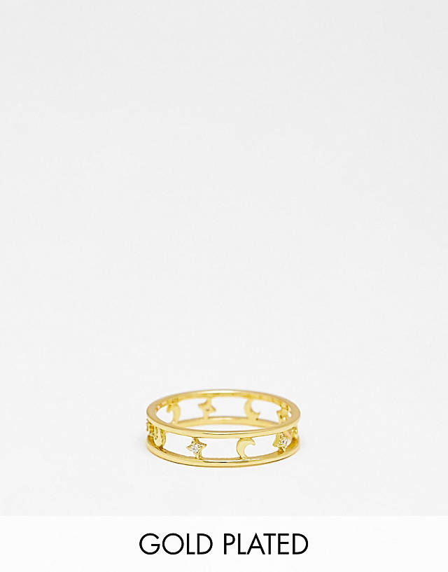 Bloom and Bay - Bloom & Bay gold plated stars and moon cut out band ring